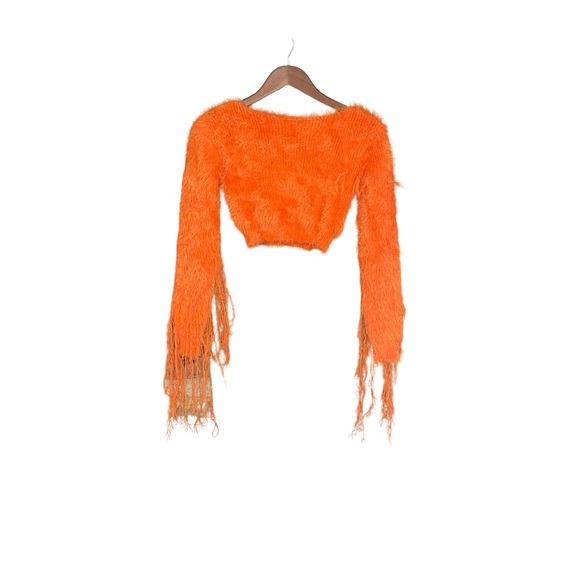 SHEIN Bright Orange Fuzzy Fringe Sweater | New With Tags - Picture 2 of 3